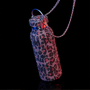 Diamond Water Bottle Bling Rhinestone Stainless Steel Thermal Bottle Refillable Water Bottle Insulated Water Bottle Glitter Water Bottle with Chain for Women (Black,750ml)